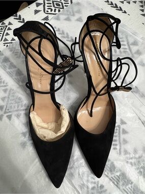 Black Lace-Up Pointed Toe Women's Heels